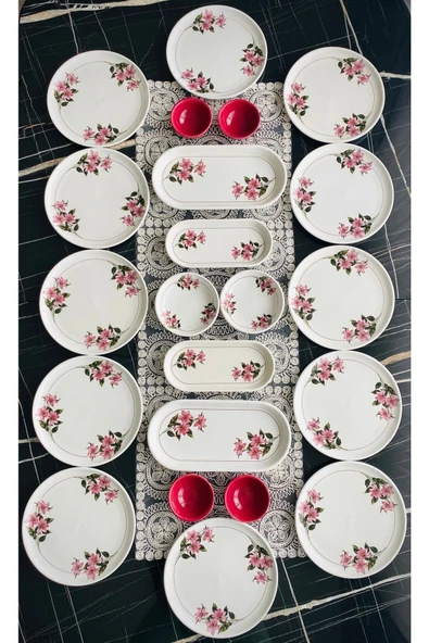 Hooly Home Kar Çiçeği 12 Kişilik 22 Parça Kahvaltı Takımı Pembe ürün görseli 1