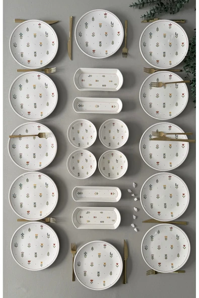 Hooly Home Pastel Bahçe 12 kişilik 20 Parça Kahvaltı Takımı Beyaz ürün görseli 1