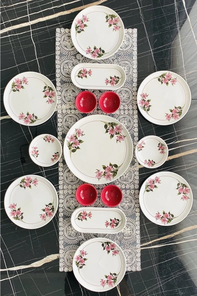 Hooly Home Kar Çiçeği 6 Kişilik 15 Parça Kahvaltı Takımı Vişne çürüğü ürün görseli 1