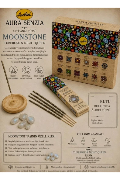 sree vani Aura Senzıa Moonstone Tuberose & Night Queen Tütsü VE MOONSTONE DOĞAL TASI ürün görseli 1