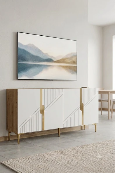 KA1528DBG EVVA Konsol ve Tv Sehpası Safirmeşe-Beyaz-Gold 150cm ürün görseli 1