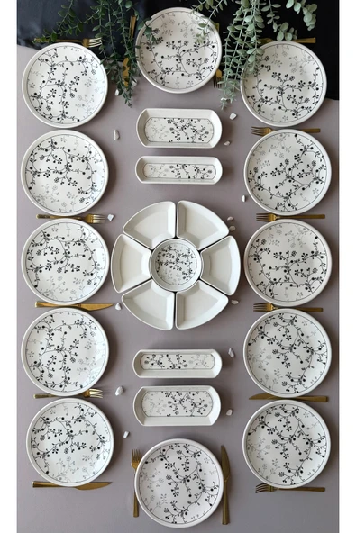 Hooly Home Siyah Eliz Model 12 Kişilik 23 Parça Modern Kahvaltı Takımı Siyah ürün görseli 1