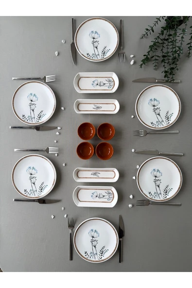 Hooly Home Segah Model Rölyefli 6 Kişilik 14 Parça Modern Kahvaltı-Brunch Takımı (Sosluklu) Kahverengi ürün görseli 1