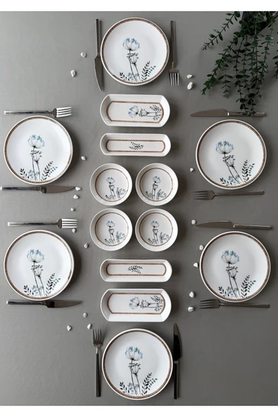 Hooly Home Segah Model Rölyefli 6 Kişilik 14 Parça Modern Kahvaltı-Brunch Takımı Kahverengi ürün görseli 1