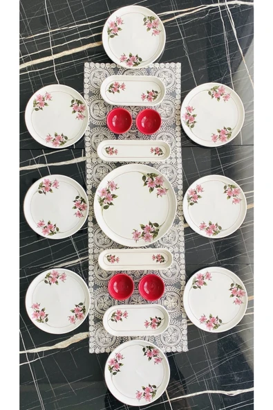 Hooly Home Kar Çiçeği 8 Kişilik 17 Parça Kahvaltı Takımı Vişne çürüğü ürün görseli 1