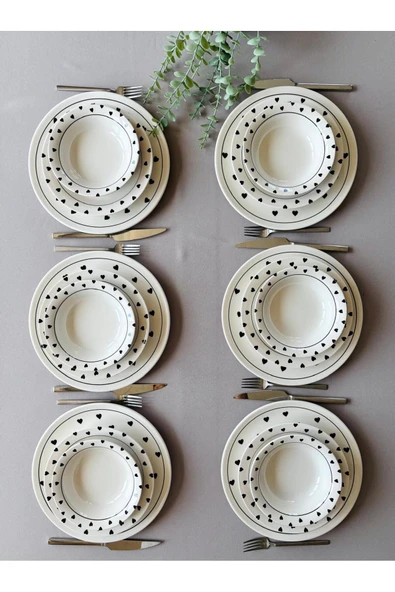 Hooly Home Siyah Kalp 6 Kişilik 18 Parça Modern Yemek Takımı Siyah ürün görseli 1