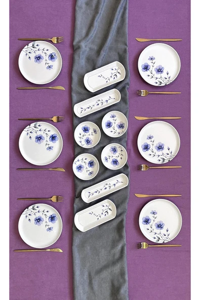 Hooly Home Purple Violet 6 Kişilik 14 Parça Kahvaltı Takımı Mavi ürün görseli 1