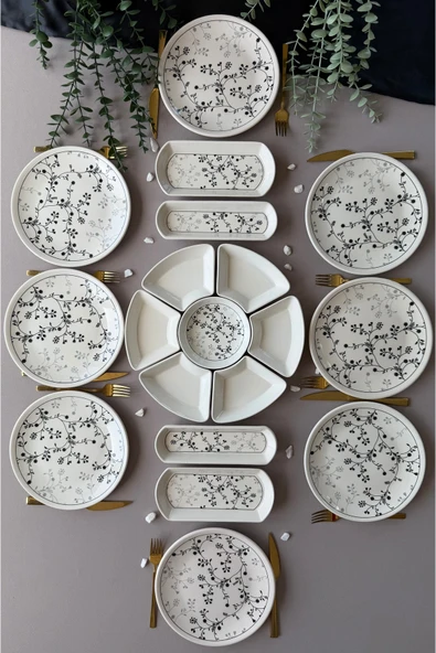 Hooly Home Siyah Eliz Model 8 Kişilik 19 Parça Modern Kahvaltı Takımı Siyah ürün görseli 1