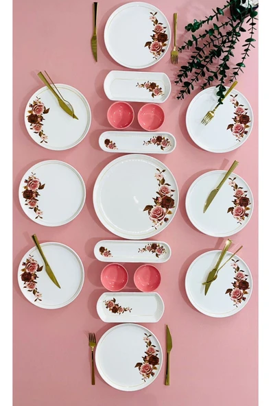 Hooly Home Pink Rose Model 8 Kişilik 17 Parça Kahvaltı Takımı Pembe ürün görseli 1