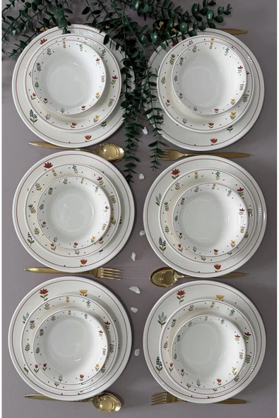 Hooly Home Pastel Bahçe Model 6 Kişilik 18 Parça Modern Yemek Takımı Çok Renkli ürün görseli 1