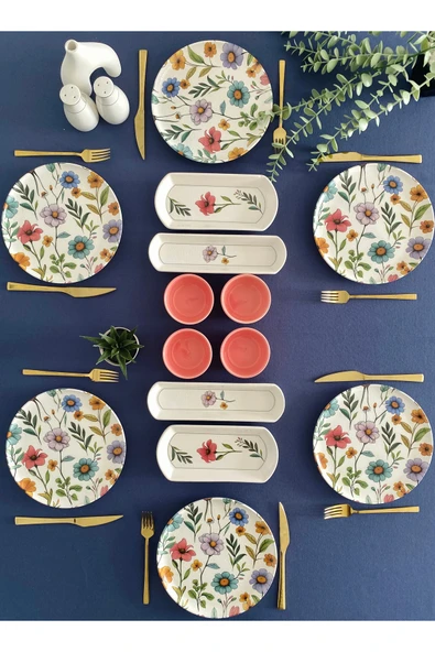 Hooly Home Flora model 6 kişilik 14 parça kahvaltı takımı (pembe) Pembe ürün görseli 1