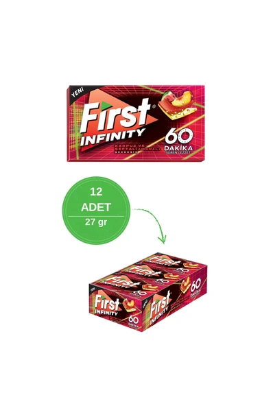 First Infinity 60 Dakika Karpuz & Şeftali Aromalı Şekersiz Sakız - 12 Adet ürün görseli 1