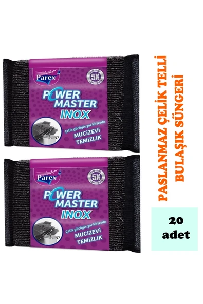 Parex POWER MASTER İNOX PASLANMAZ ÇELİK TELLİ BULAŞIK SÜNGERİ 20 ADET ürün görseli 1
