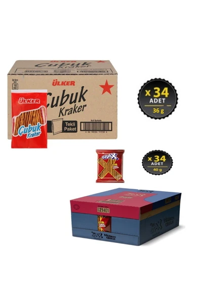 Ülker ülker tuzlu çubuk kraker 36 gr 34 adet eti crax tuzlu çubuk kraker 40 gr 34 adet ürün görseli 1