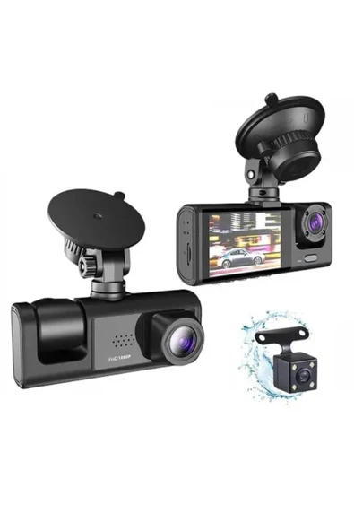 MyClean 1080P Dash Cam Full Hd Araç içi Kamera Ön Arka ve İç Kayıt 3 Kamera Gece Görüşlü G Sensör Geniş Açı ürün görseli 1