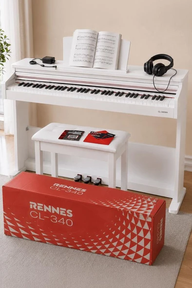 Rennes CL-340WH Tuş Hassasiyetli 88 Tuş Dijital Piyano Profesyonel Beyaz ürün görseli 1