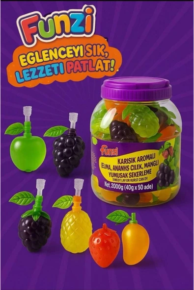 leo butik Funzi Karışık Meyve Aromalı Kaliteli Yenilebilir 50 Adet Jole Eğlenceyi Sık Lezzeti Patlat ürün görseli 1