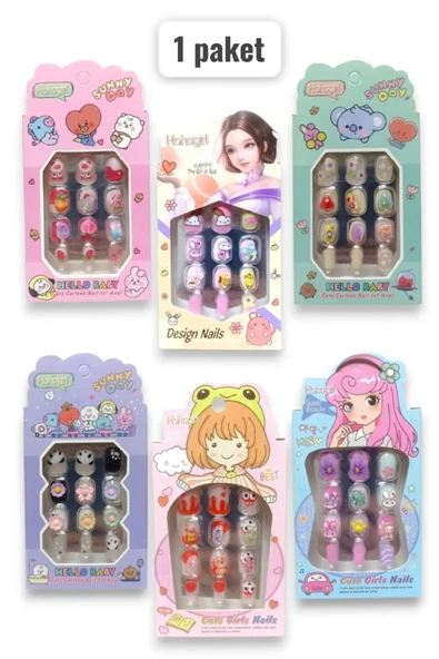MyClean sanrio kuromi hello kitty jelatin Yapışkanlı Çocuk Taşlı Karışık Renk 12'li Takma Tırnak çoklu paket ürün görseli 1