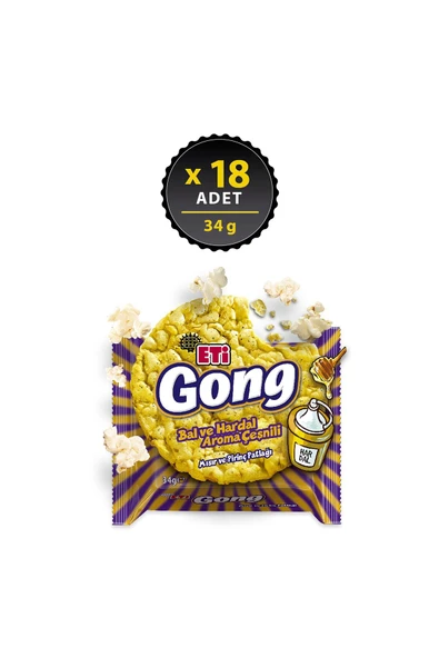 MyClean Eti Gong Bal ve Hardal Aroma Çeşnili Mısır ve Pirinç Patlağı 34 g x 18 Adet ürün görseli 1