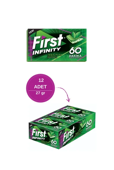 First Infinity 60 Dakika Yeşil Nane Aromalı Şekersiz Sakız - 12 Adet ürün görseli 1