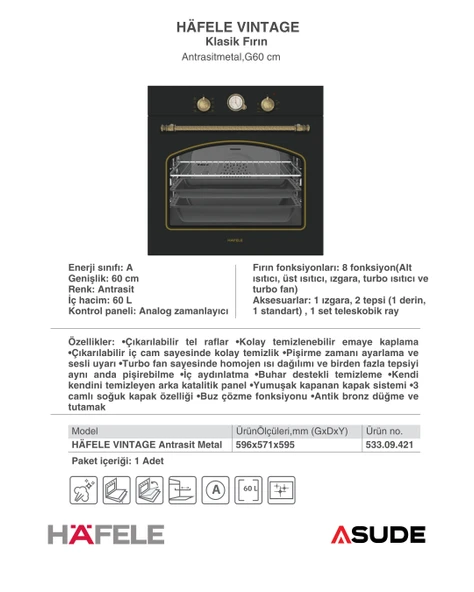 Hafele Vintage Ankastre Fırın - Resim 3