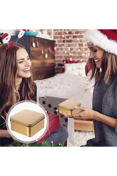 MyClean Boş Metal Teneke Gold Kare Hediye Mücevher Saklama Kutusu Şık Tasarım 6,5 X 4 CM ürün görseli 1