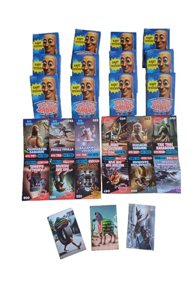 Toys Tung Tung Sahur Oyun Kartları 12 Mini Kutu 72 Adet Karakter Kartı 12 Adet Sticker Kutusuz ürün görseli 1