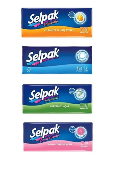 leo butik Mendil 4 ' Lü Set (losyonlu-bahar-mentollü-klasik) 10*4 (40adet 10'lu Mendil ) ürün görseli 1