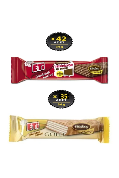 Eti Hoşbeş Çikolatalı Gofret 42 Adet 34 Gr Gold Çikolatalı Gofret 35 Adet 34 Gr ürün görseli 1