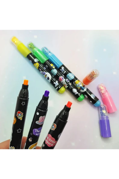 Toys Renkli Yıldız Baskılı Pullu Damga Sihirbaz Fosforlu Kalem Seti -3 lü Renkli ürün görseli 1