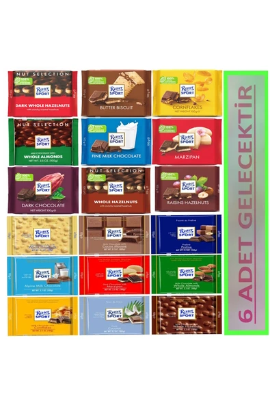 Ritter Sport İTHAL ALMAN ÇİKOLATA STOK DURUMUNA GÖRE 6 FARKLI ÇEŞİT GELECEKTİR ürün görseli 1