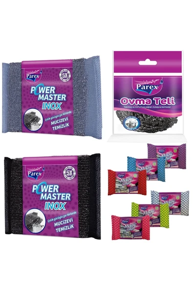 Parex Bulaşık Sünger Set Magic Force Paslanmaz Çelik Telli Inox (2) Sihirli (6ad) Ovma Teli (1ad.) ürün görseli 1