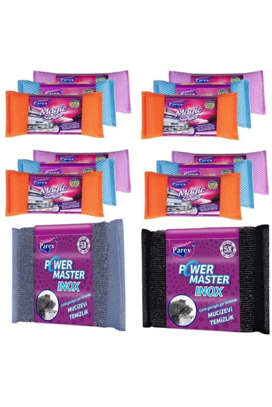 Parex Power Master Inox Magic Force 2 Adet Magic Fileli 12 Adet Bulaşık Sünger Set ürün görseli 1