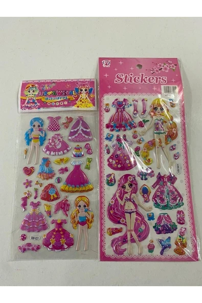 BONBON Giydirmeli 2'li Mavi Saçlı Bebek Kabartmalı Sticker ürün görseli 1