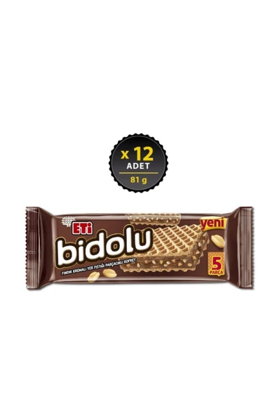 Eti Bidolu Fındık Kremalı Yer Fıstığı Parçacıklı Gofret 81 g x 12 Adet ürün görseli 1
