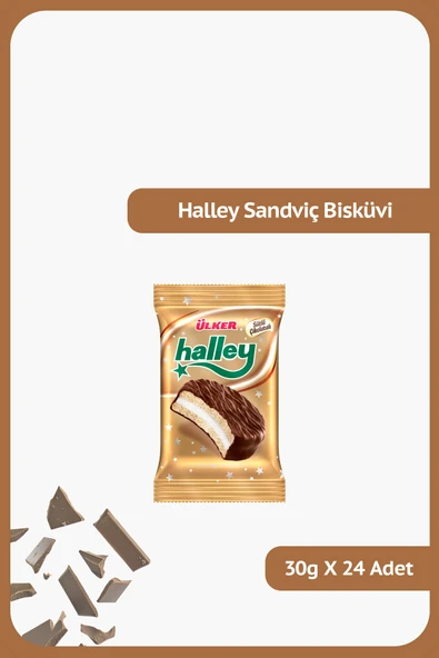 Ülker HALLEY - Çikolata Kaplamalı Tekli Bisküvi - 30 gram - 24 Adet ürün görseli 1