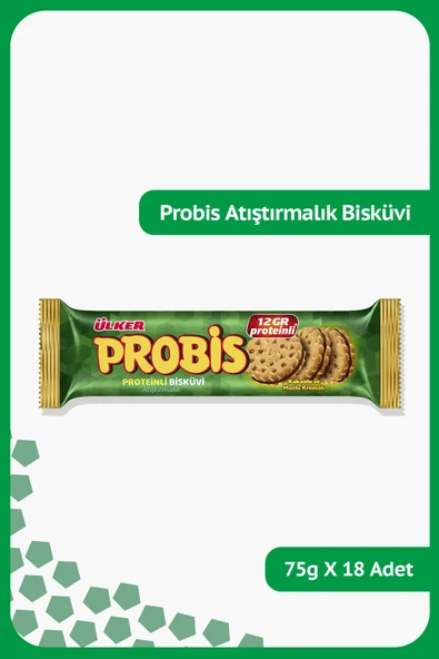 Ülker PROBİS Proteinli Bisküvi - Kakaolu ve Muzlu Kremalı - 75 gram - 18 Adet ürün görseli 1