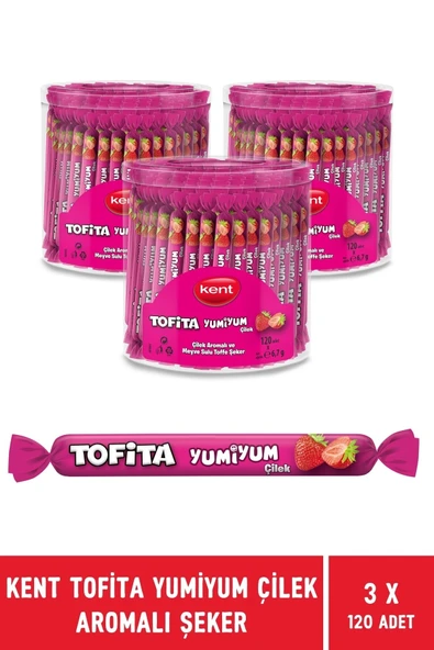 KENT Tofita Yumi Çilek Aromalı Şekerleme 120'li Kavanoz - 3 Adet ürün görseli 1