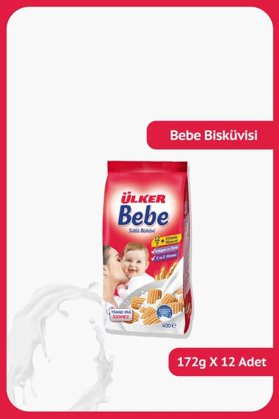 Ülker BEBE Sütlü Bisküvi- Trans Yağ İçermez - 172 gram - 12 Adet ürün görseli 1