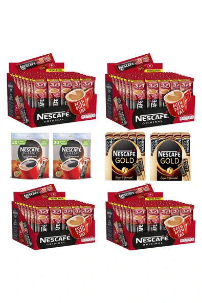 Nescafe Üçü Bir Arada 48'li 4 Paket Stick Kahve Sade, Gold 20li Kahve 4 Paket ürün görseli 1