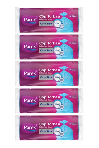 Parex Orta Boy Güçlü Çöp Torbası 5' Li Paket - Resim 2