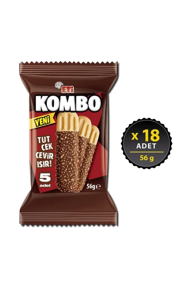 Eti Kombo Hindistan Cevizi ve Çikolata Kaplamalı Bisküvi 56 g x 18 Adet ürün görseli 1