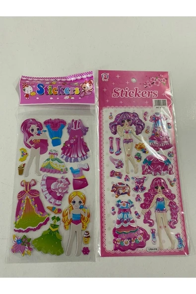 BONBON Giydirmeli 2'li Pembe Saçlı Bebek Kabartmalı Sticker ürün görseli 1