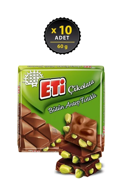 Eti Çikolata Antep Fıstıklı Kare 60 g x 10 Adet ürün görseli 1