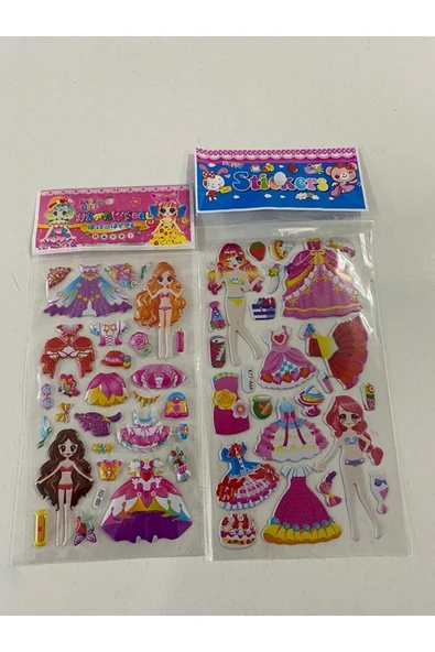 BONBON Giydirmeli 2'li Mor Elbiseli Bebek Kabartmalı Sticker ürün görseli 1
