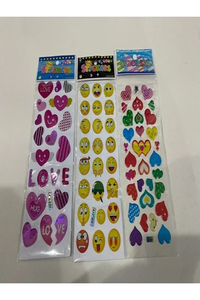 BONBON 3 Sayfa Kalp Gülen Suratlar Kabartmalı Lüks Sticker ürün görseli 1