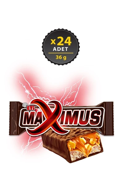 Eti Maximus Sütlü Çikolata Kaplı Yer Fıstıklı Karamelli Nuga Bar 36 g x 24 Adet ürün görseli 1