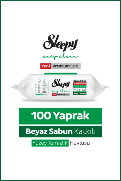 Sleepy Easy Clean Premium Beyaz Sabun Katkılı Yüzey Temizlik Havlusu Mendili 100 Yaprak ürün görseli 1
