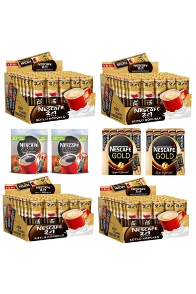 Nescafe Üçü Bir Arada Sütlü Köpüklü 48 Li Set 4 Paket Stick Kahve Sade, Gold 20'li 4 Paket ürün görseli 1