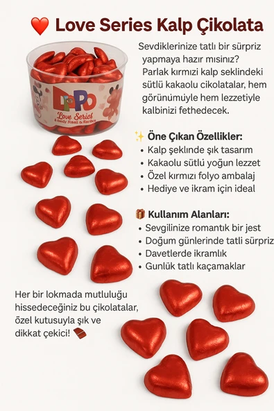 DİPPO Kalp Kokolin Çikolata Nostaljik 100 Lü ürün görseli 1
